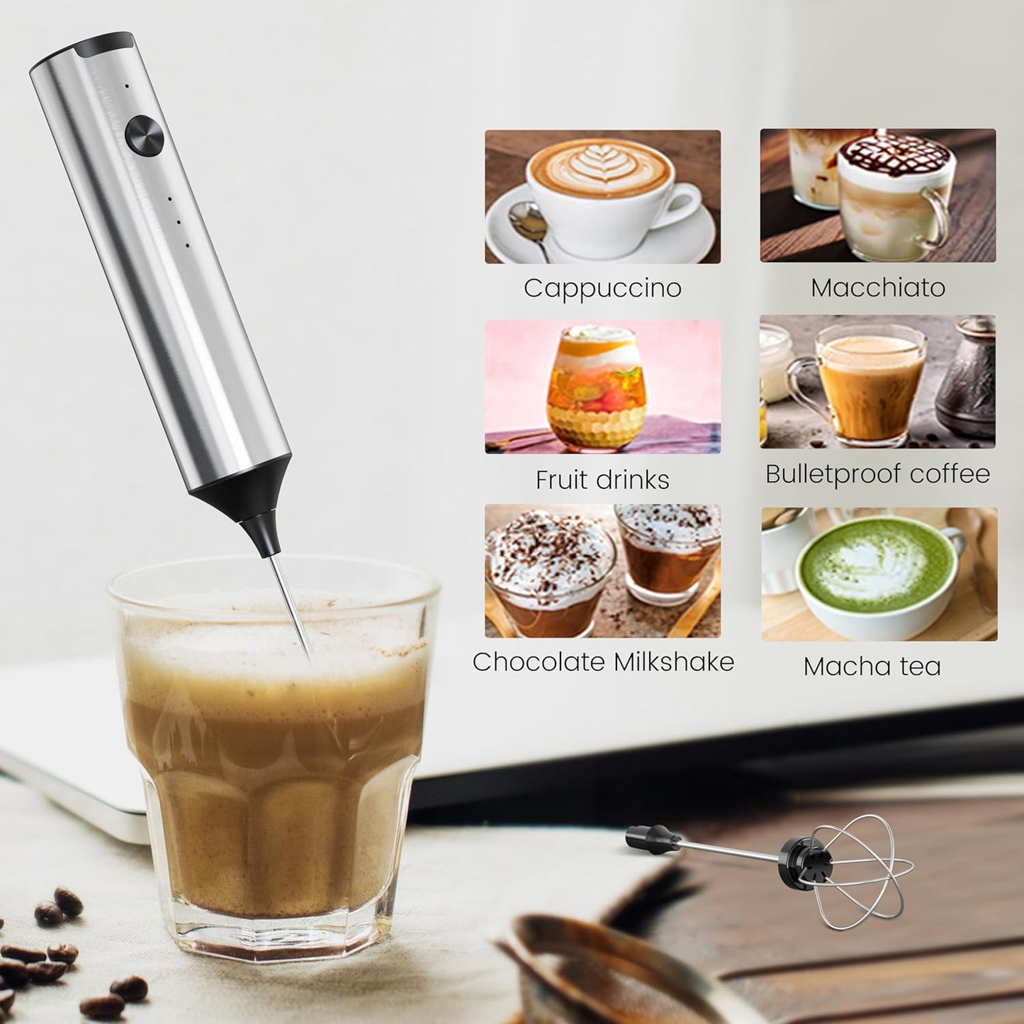 2 in 1 USB rechargeable coffee and milk frother